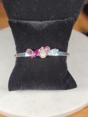 Multi-Color Rhinestone Accent Silver Cuff Bracelet